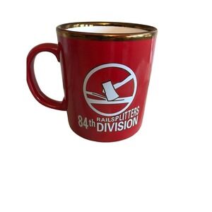 84th Railsplitters Division Red Ceramic Mug Gold Rimmed